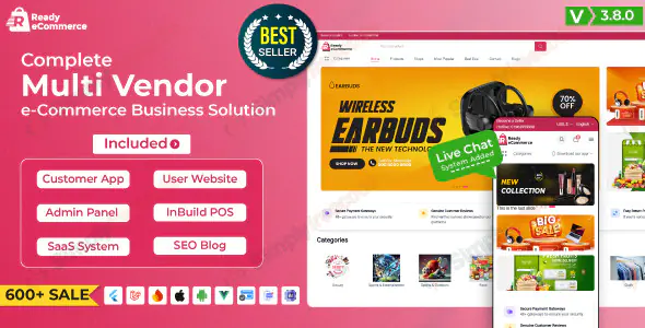 Ready ecommerce v4.3.3 - Complete Multi Vendor e-Commerce Mobile App Customer Website with Store POS